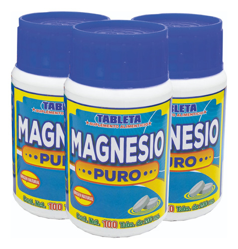 Kit 3 Suplemento Alimenticio Magnesio Puro Sabor Sin Sabor