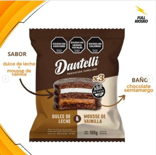 Alfajor Triple Dulce D Leche Y Mousse S/tacc Dantelli X12 Fw