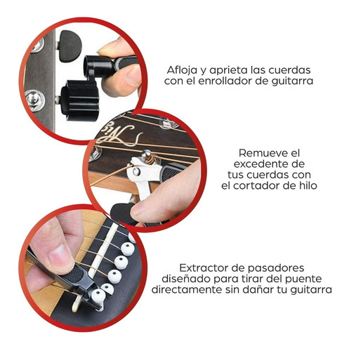 ROSENICE Enrollador de Cuerdas para Guitarra Cortador de Cuerda Tirador Puente Perno Herramientas Guitarra 3 en 1 