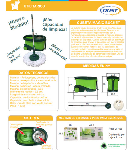 Magic Bucket Con Exprimidor Centrífugo | 5 Litros | Dust Verde Lima