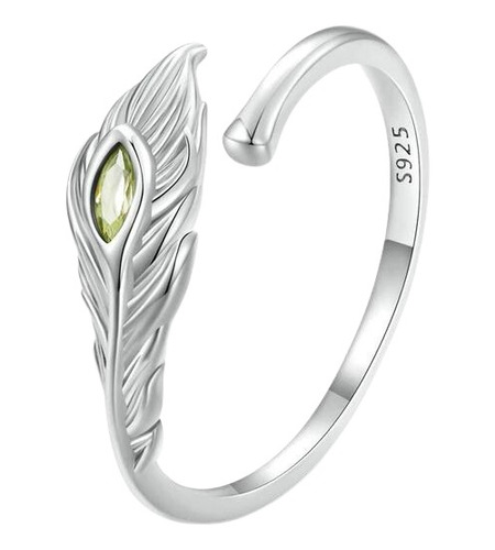 Anillo Plata 925 Mujer Ajustable Plumas Pavo Real Circon