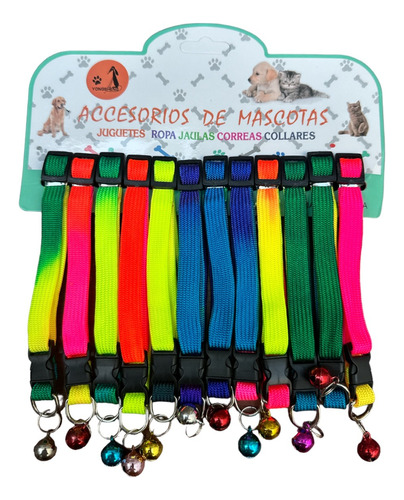 Set De 12 Collares Multicolor Para Gatos Con Cascabel