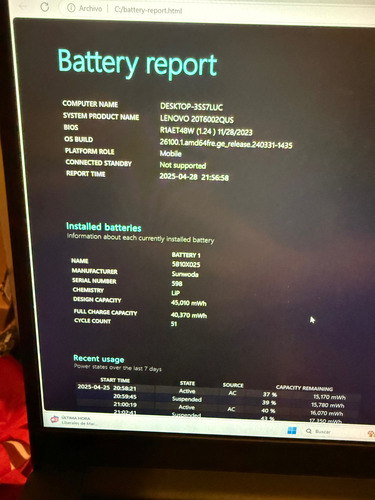 Lenovo Thinkpad E14 G2 Ryzen 7 4700u 40gb 512gb 14 Fhd Offi Negro (Usado)