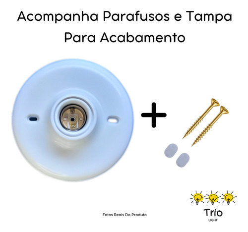 Kit 05 Plafon Simples Branco Bocal E - 27 Paflon Bivolt E-27