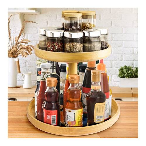 Organizador Lazy Susan Bambu 2 Nivel Para Cocina Tocadisco