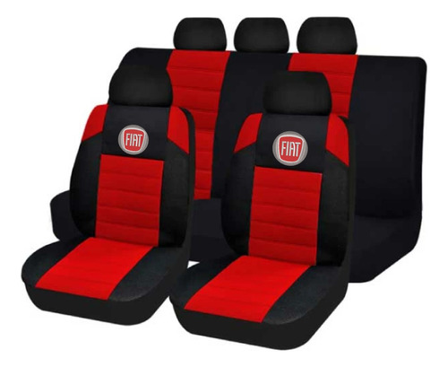 Juego Fundas Universales Tela Negro Rojo Logo Fiat Bordado