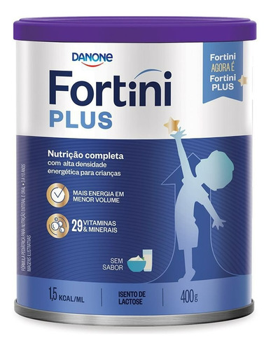 Fórmula infantil em pó sem glúten Danone Fortini Plus sabor without flavor en lata de 1 de 400g - 3  a 10 anos