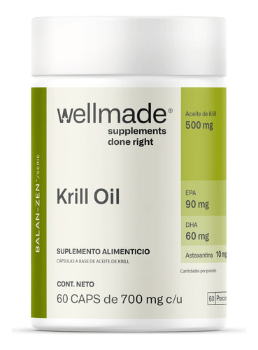 Suplemento Aceite De Krill Astaxantina Wellmade 60 Caps Sabor Sin Sabor