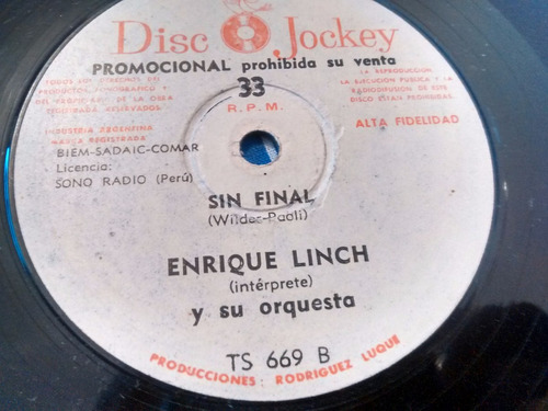 Vinilo Single De Enrique Linch - Sin Final ( P159