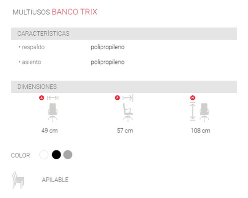 Banco Para Barra Alta De Polipropileno Multiusos Trix Polipropileno Blanco