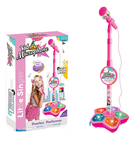 Microfone P/ Criança Infantil C/ Ajustável Pedestal Mp3 Luz