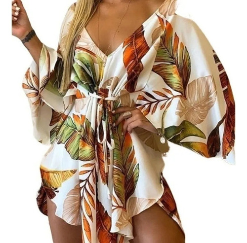 Mini Vestido De Playa Floral Irregular Hawaiano Para Mujer