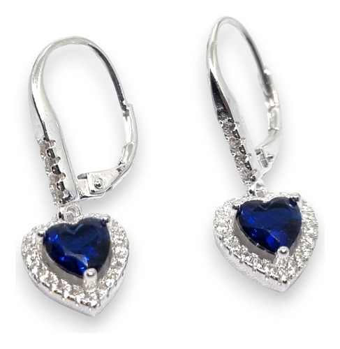 Aros Plata Con Brisura Cubic Piedra Azul