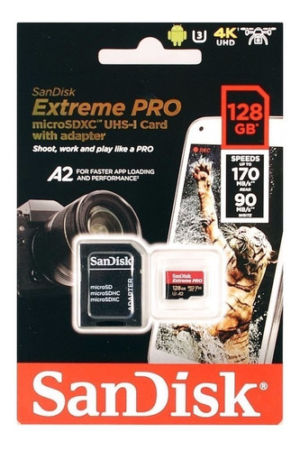 Imagem 1 de 8 de Cartão Memória 128gb Micro Sd Extreme Pro 170mbs V30 Sandisk
