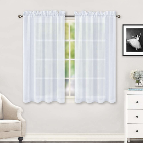 2 Panels Small White Sheer Curtains 45 Inches Long Rod ...
