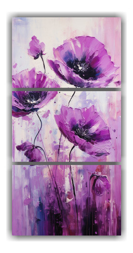 90x180cm Set 3 Cuadros Flores Moradas - Oferta Exclusiva