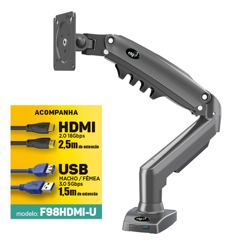 Suporte De Mesa Monitor Até 35 Cabo Usb E Hdmi ELG F98hdmi-u