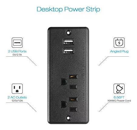 Regleta de alimentación empotrable USB C de 30 W, tira de alimentación de  enchufe plano, 2 tomacorrientes 4 puertos USB, toma de corriente empotrada