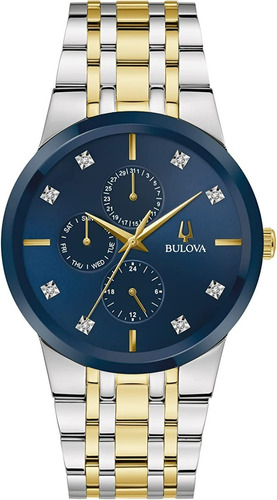 Reloj Bulova 98d180 Para Caballero Original Time Square Color de la correa Plateado/Dorado Color del bisel Azul Color del fondo Azul