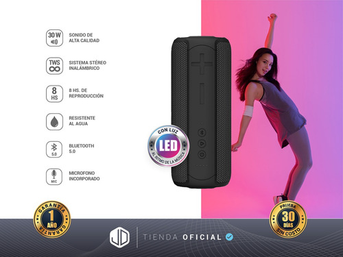 Imagen 2 de 10 de Parlante Inalámbrico Portátil Bluetooth Jd E300 30w Rms Tws