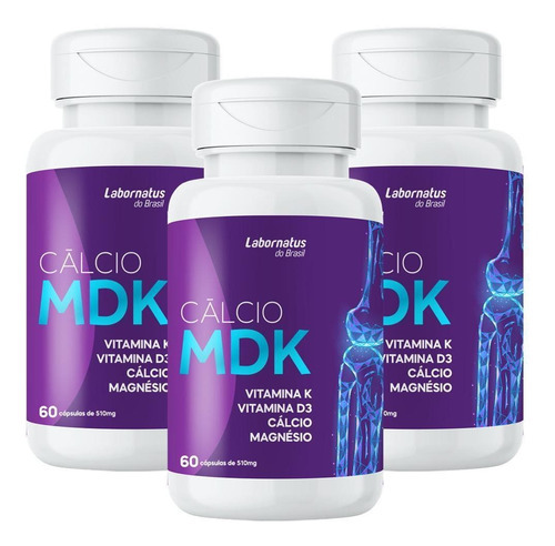 Cálcio Mdk Vitaminas D3+k2 + Magnésio 60 Cápsulas 3 Caixas