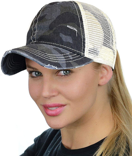 Gorra De Béisbol De Malla Ajustable Con Cola De Caballo Y Mo