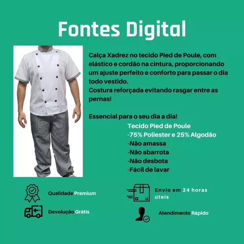 Calça cozinheiro chef de cozinha xadrez pied poule em Promoção na Americanas