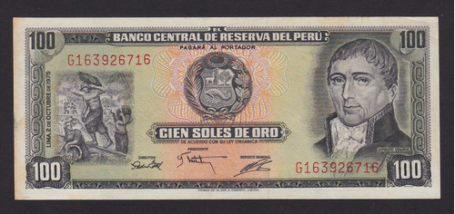 Billete Peru 100 Soles De Oro 1975