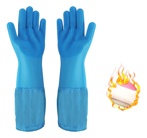 Guantes De Silicona Para Lavar Platos De Felpa Alargados Par