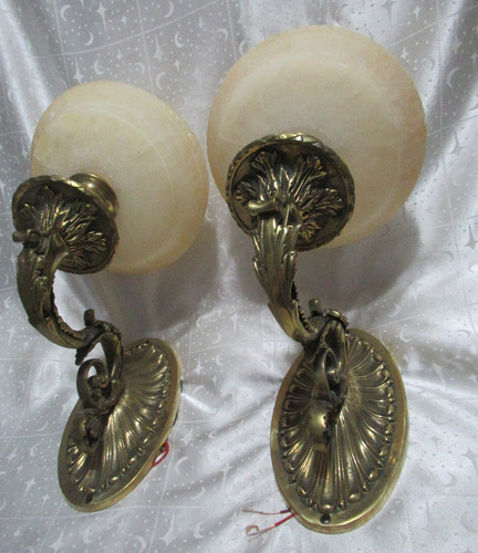 Gran Par Apliques Pared Sólido Bronce Tulipa Alabastro 15759 Dorado (Usado)