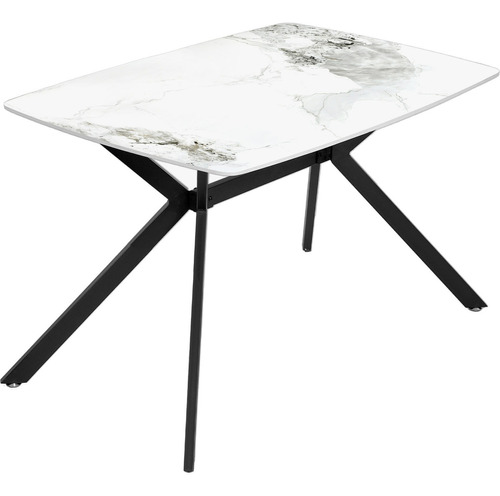 Mesa Comedor 4 Pers Marmol Granito Lujo Premium 120x80x74 Tapa Blanco Patas Negro