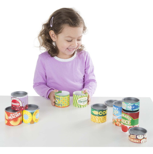 Melissa & Doug ¡juguemos De Casita! Juego De Alimentos Enlatados, Juego De Imitación, Tapas Abatibles, Construcción De Cartón Resistente (10 Latas)