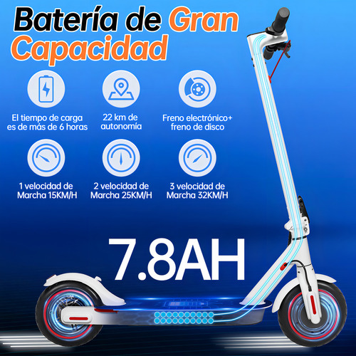 Scooter Eléctrico E9 Pro-v2 Patín Plegable Para Adultos Honey Whale 32 Km/h Con App Control Bluetooth Color Blanco