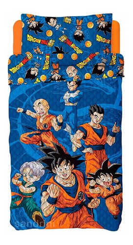 Imagem 1 de 7 de Colcha Infantil Dragon Ball Personagem 2 Peças Dupla Face