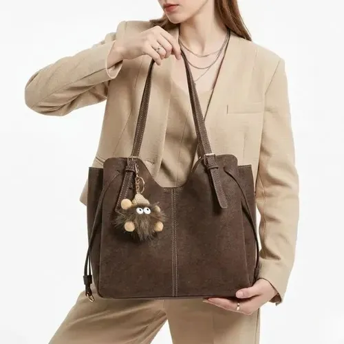 Bolsa Feminina Grande Ombro Couro Sintético Charmosa Luxo Marrom-escuro Lisa