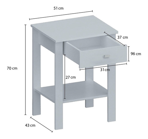Imagen 2 de 5 de Mesa De Luz Mesita Cajon Estante Blanco