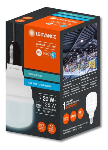 Lampara Galponera Led Alto Poder 20w Osram E27 Color De La Luz Blanco Frío