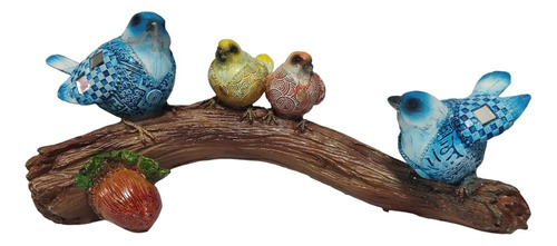 Adorno Figura Decorativa 4 Pájaros Rama De Arbol Nuez, 12cm 