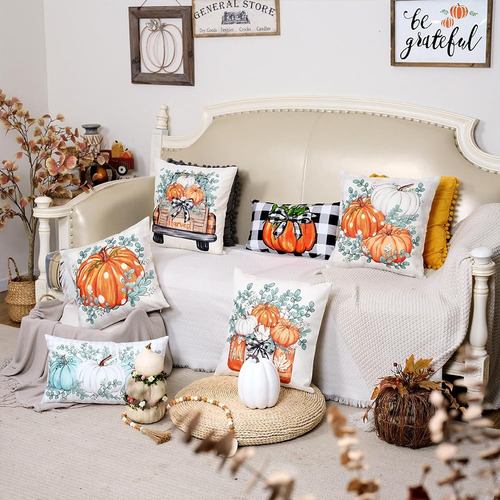 Geeory Fall Pumpkins Trow Pillow Cubre Un Juego De 4 Pulgada