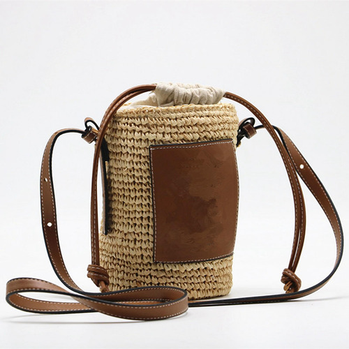 2 Bolso De Paja De Barril Redondo Tejido A