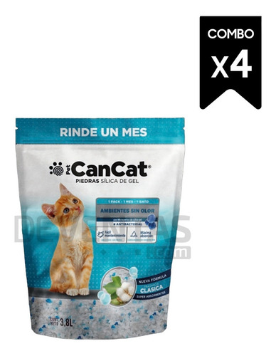 Imagen 2 de 9 de Piedritas Sanitarias P/gatos Silica Gel Clásica 3,8lts X 4un
