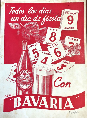 Cerveza Bavaria Antiguo Aviso Publicitario De 1947