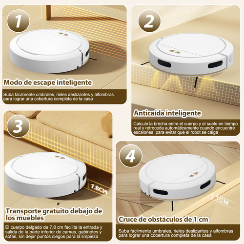 Aspiradora Robot Succión Fuerte de 3800pa Mop Combo de Limpieza Aspiradora Ultra Delgada Silenciosa Sin Enredos 4 Modos Pulinsi aspirador robot OB16 SE