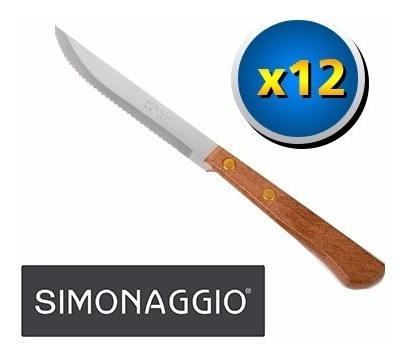 Set 12 Cubiertos Cuchillo Simonaggio Hoja Acero Mango Madera