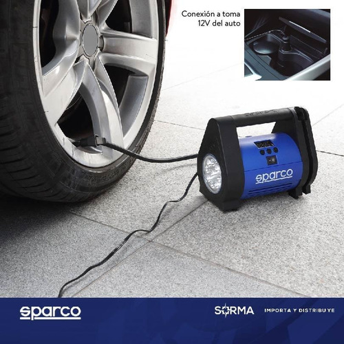 Imagen 3 de 9 de Compresor Aire Sparco C/medidor De Presión Y Linterna Led.
