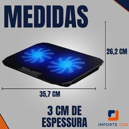 Suporte Base Notebook Imports Cds Com 2 Coolers Ventoinhas Potentes Base Refrigerada Ventilação Silenciosa Mesa Projetada Para Laptops Até 17 Polegadas Base Led Refrigerada Evita Superaquecimento