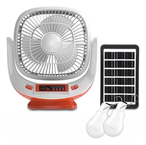 Ventilador Portátil Solar Con Radio Fm Lámpara Bombillo Led