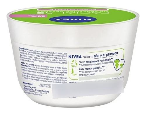 Crema Nivea Cuidado Facial Efecto Mate 5 En 1 Bambú 375ml Piel Mixta A Grasa