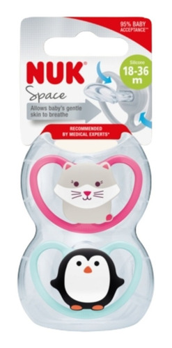 Imagen 5 de 7 de Set 2 Chupetes Bebe Space Animales 6-18m Nuk
