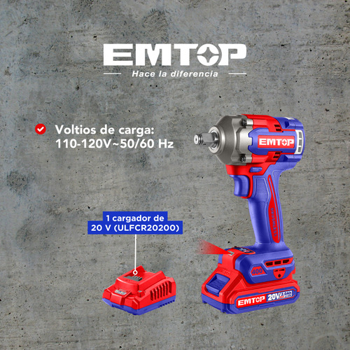 Kit Llave De Impacto 1/2 , 400nm Inalámbrico 20v, Bldc Emtop